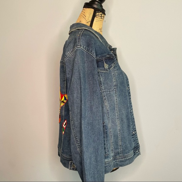 Jean African Print Patchwork Denim Jacket Stretch Denim Jacket - Picture 4 of 6